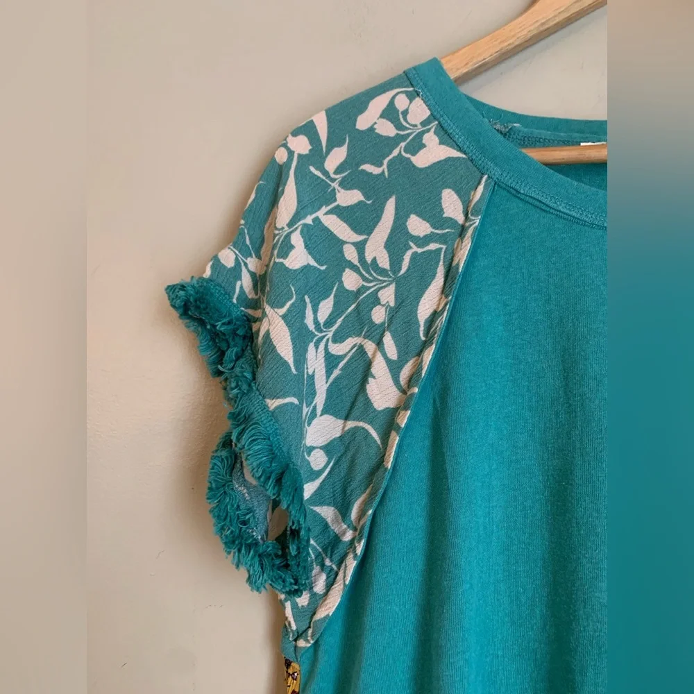 Umgee blouse, short sleeve shirt mixed prints media coastal boho festival - Picture 3 of 9